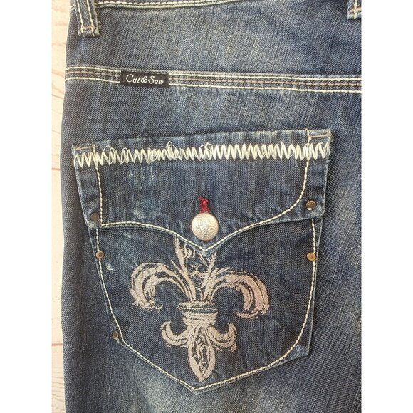 Marc Ecko Cut & Sew Jeans Mens Sz 34x33 Straight Leg Fleur Pocket Y2K Denim - Picture 6 of 12